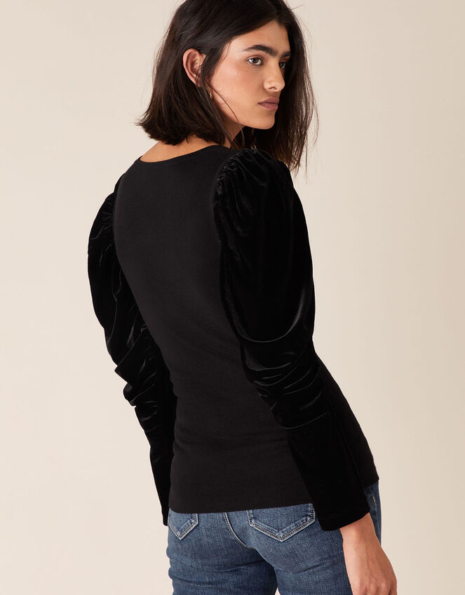 Velvet Sleeve Jumper, Black (BLACK), large