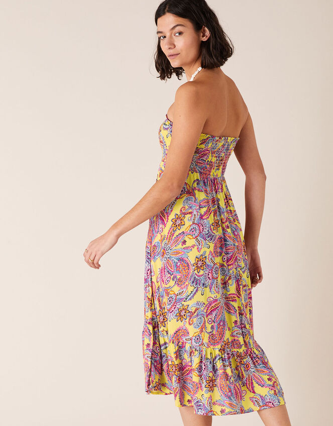 Printed Bandeau Midi Dress, Yellow (YELLOW), large