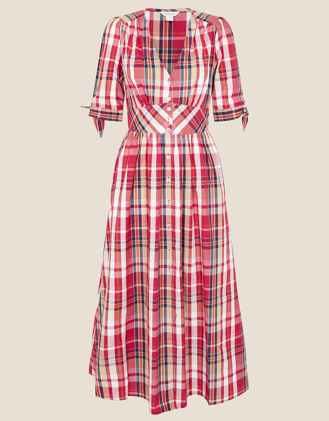 Check Midi Dress in Organic Cotton, Red (RED), large