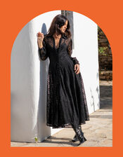 Lyrical Sisters Chira Lace Shirt Dress, Black (BLACK), large