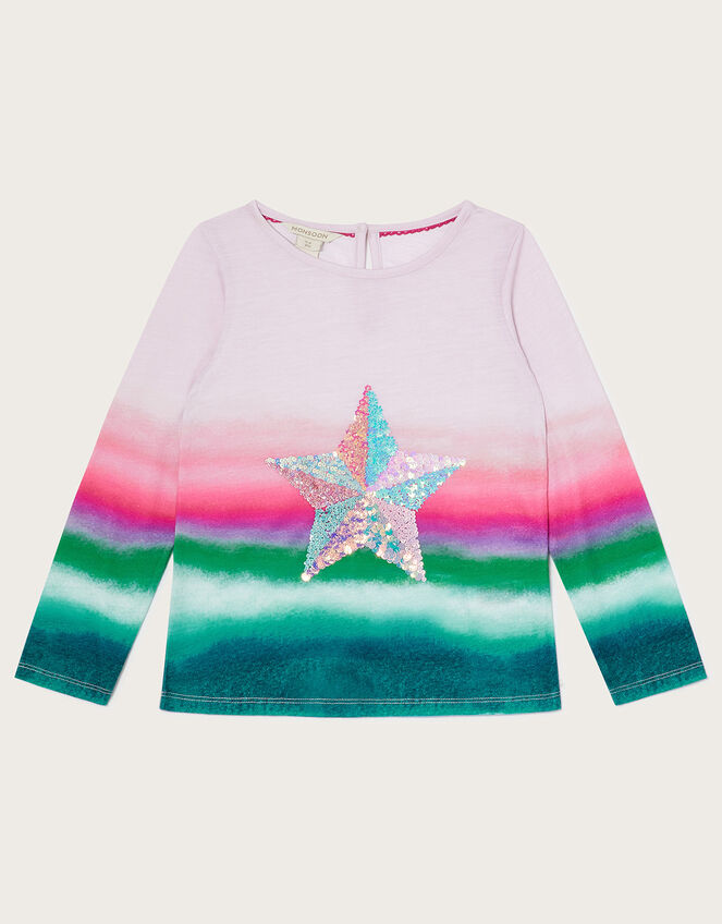 Ombre Sequin Star Long Sleeve T-Shirt, Ivory (IVORY), large