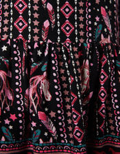 Horse Print Long Sleeve Dress, Black (BLACK), large