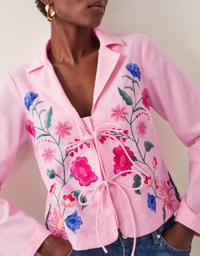 Agata Embroidered Tie Top, Pink (PINK), large