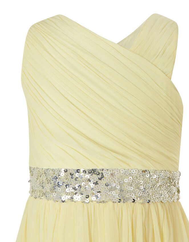 Abbey One-Shoulder Dress with Sequin Waistband, Yellow (LEMON), large