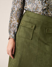Suedette A-Line Skirt with Recycled Fabric, Green (OLIVE), large