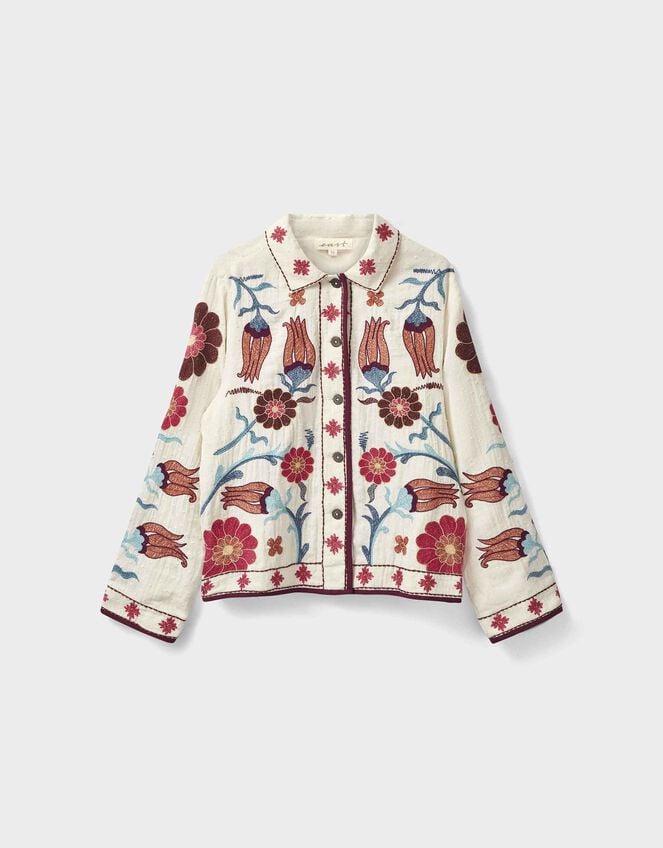 East Odeline Embroidered Dobby Jacket, Ivory (IVORY), large