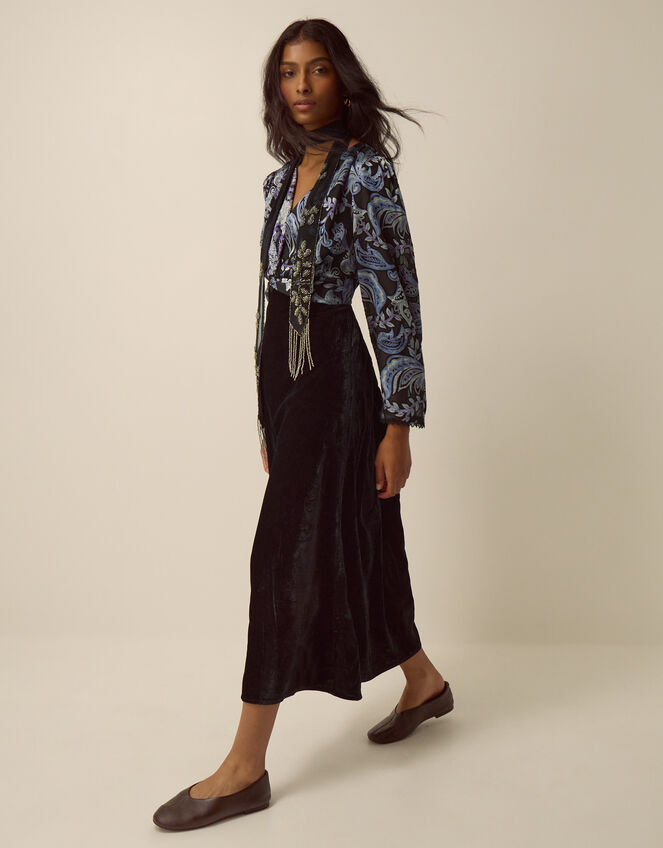Claudia Floral Devor&eacute; Midi Dress, Black (BLACK), large