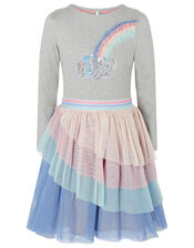 Rainbow Sequin Long-Sleeve Disco Dress, Grey (GREY), large