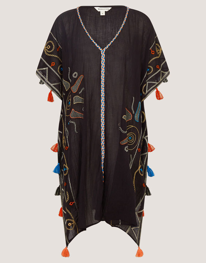 Pelia Embroidered Tassel Mini Kaftan, Black (BLACK), large