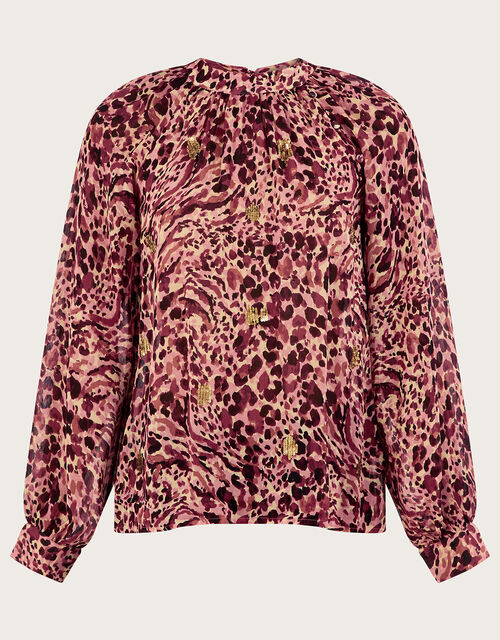 Animal Print Sequin Blouse, Pink (PINK), large