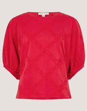 Ellie Puff Sleeve Embroidered Top, Red (RED), large