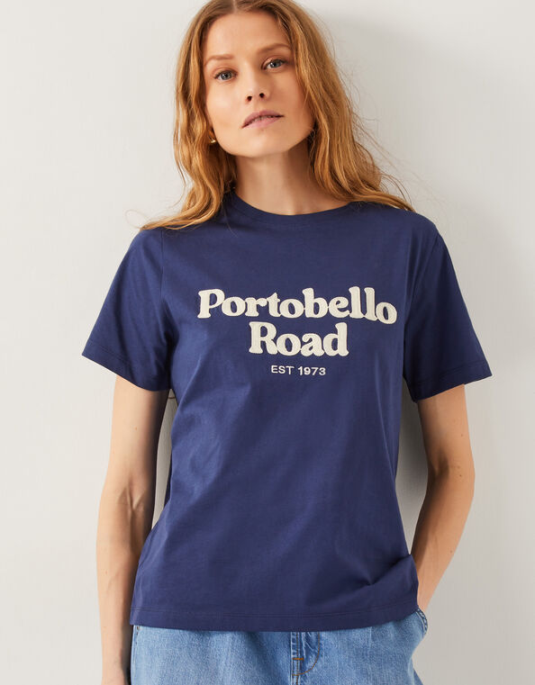 Sara Portobello Road Slogan T-Shirt, Blue (NAVY), large