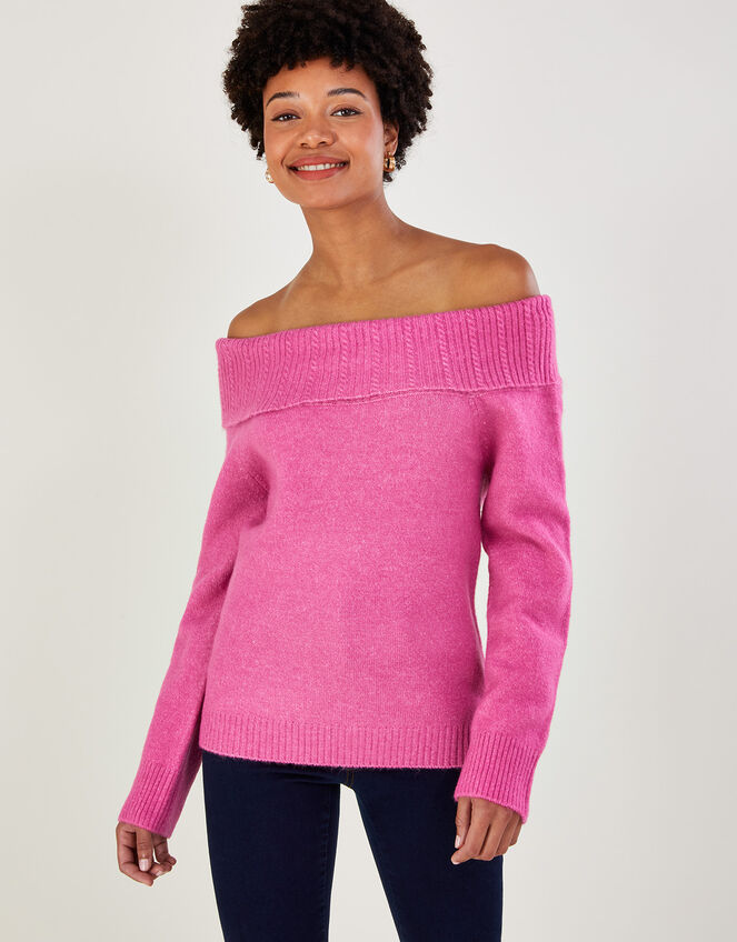 Bardot Jumper with Recycled Polyester, Pink (PINK), large