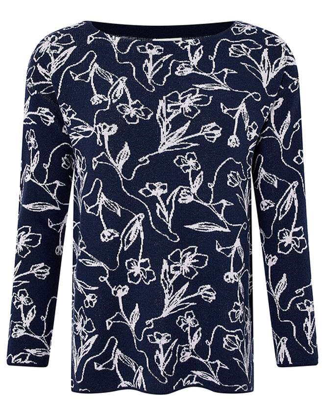Jean Knit Jumper with Wool and Recycled Polyester, Blue (NAVY), large