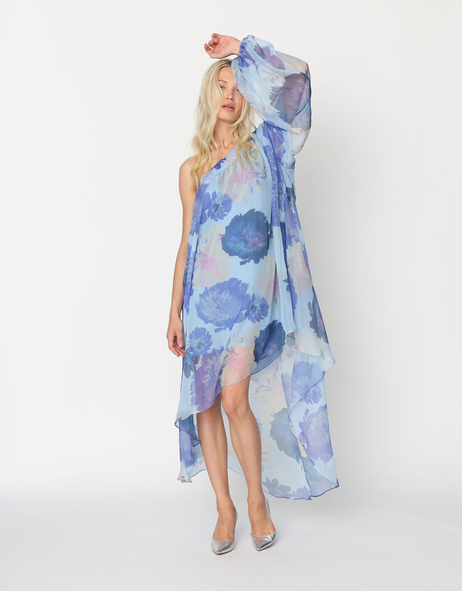 Crās Riley One-Shoulder Dipped Hem Dress, Blue (BLUE), large