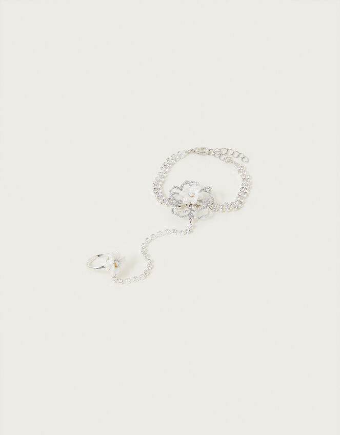 Diamante Flower Linked Bracelet and Ring Set, , large