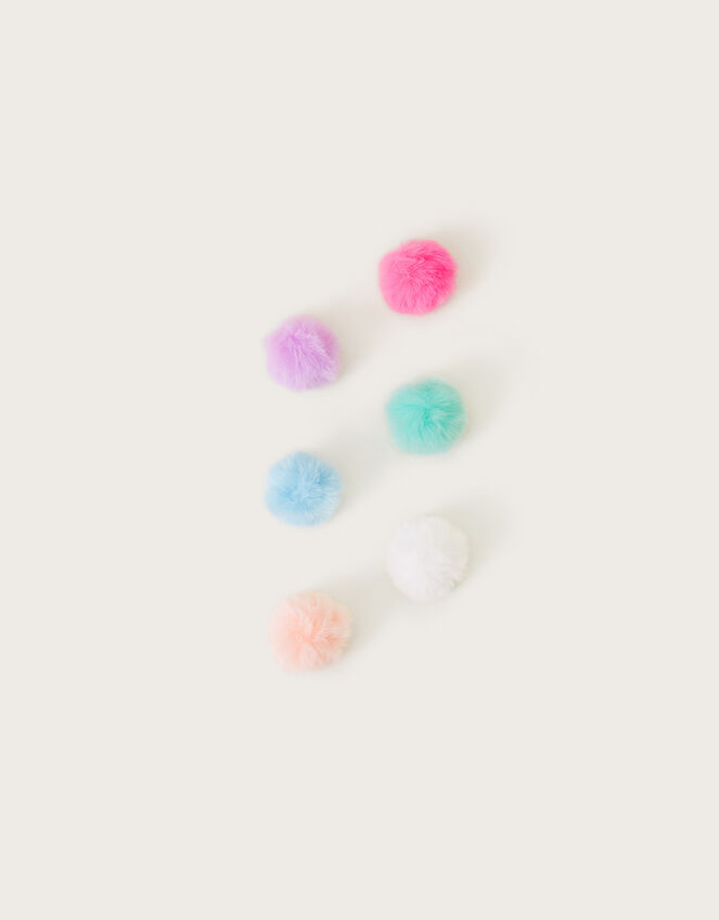 Bright Fluffy Pom-Pom Hair Clips 6 Pack, , large