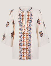 Zoey Embroidered Tunic Top, Ivory (IVORY), large