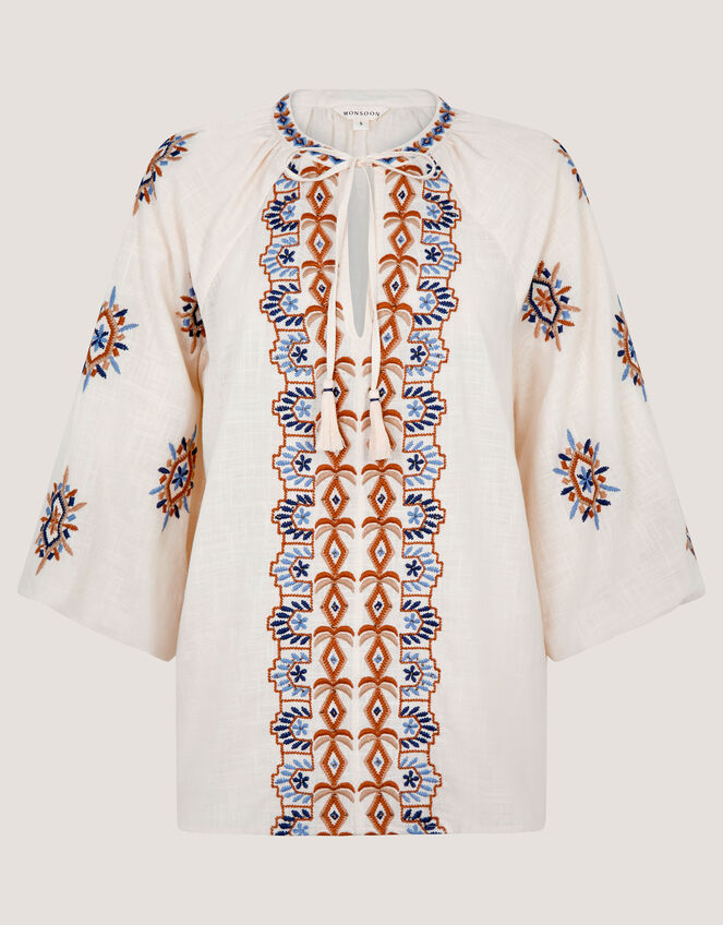 Zoey Embroidered Tunic Top, Ivory (IVORY), large