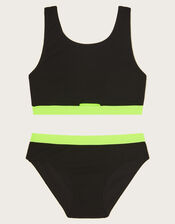 Neon Trim Seersucker Bikini Set, Black (BLACK), large