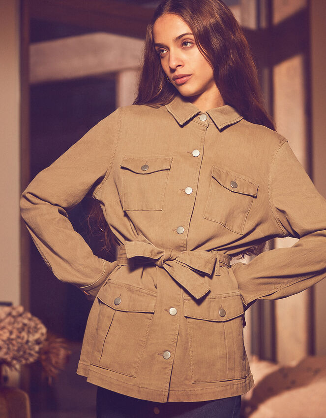 Clarissa Clay Dye Belted Jacket, Green (KHAKI), large