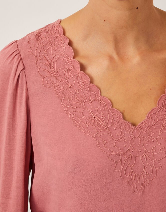Lisa Embroidered Lace Blouse, Pink (PINK), large