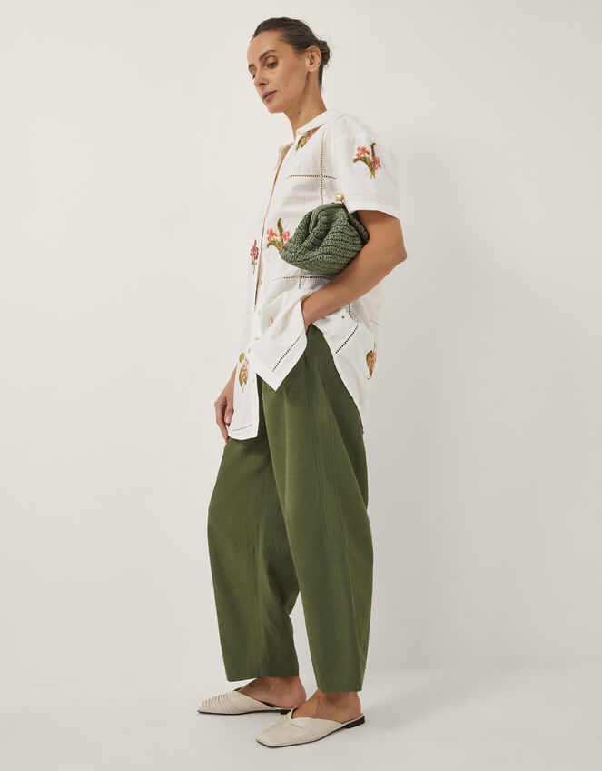 Joanie Linen Blend Wide Leg Trousers, Green (KHAKI), large
