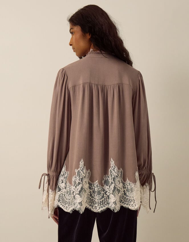 Selene Ruffle High Neck Lace Blouse, Mink (MINK), large