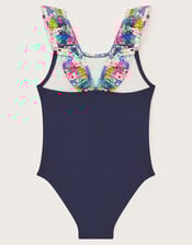 Floral Frill Swimsuit, Blue (NAVY), large