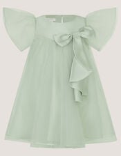 Baby Winnie Satin Bow Party Dress, Green (SAGE), large