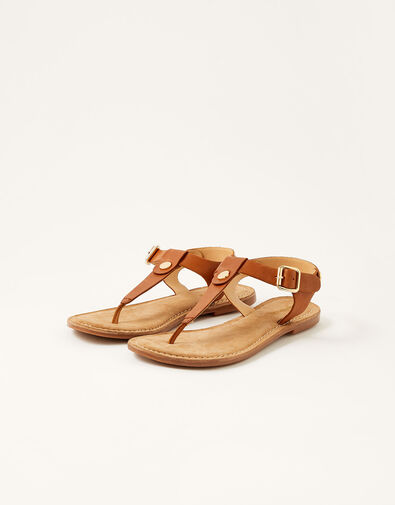 Layla Leather Toe-Post Sandals Tan, Tan (TAN), large