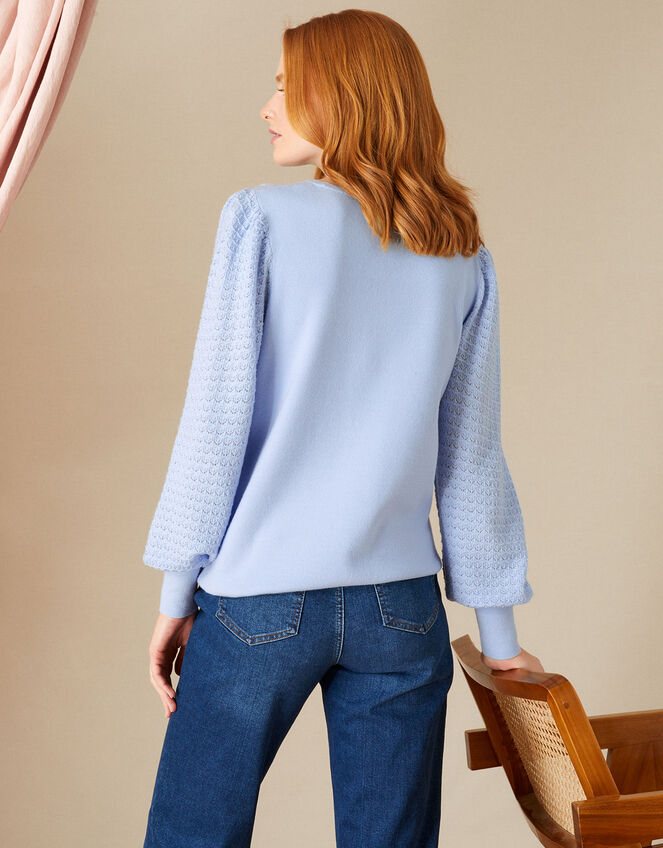 Pointelle Detail Pleat Sleeve Jumper, Blue (BLUE), large