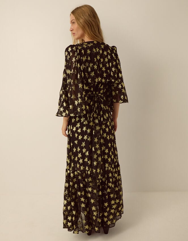 Monsoon x Queens of Archive Farrah Metallic Star Jacquard Maxi Dress​, Black (BLACK), large