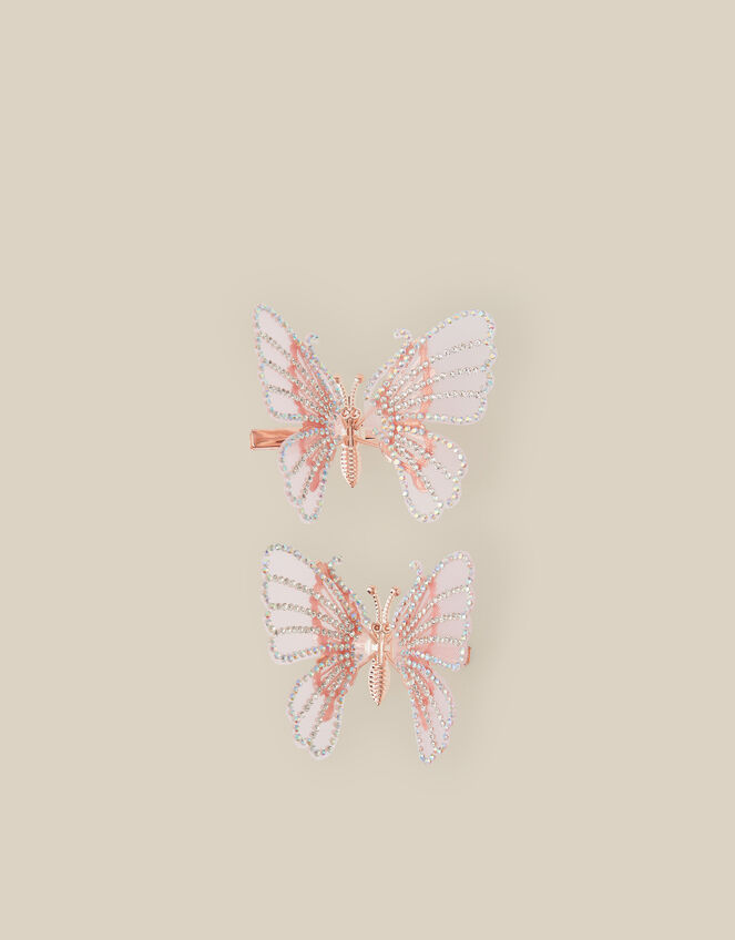 2-Pack Rhinestone Spring Butterfly Hair Clips, Pink (PINK), large