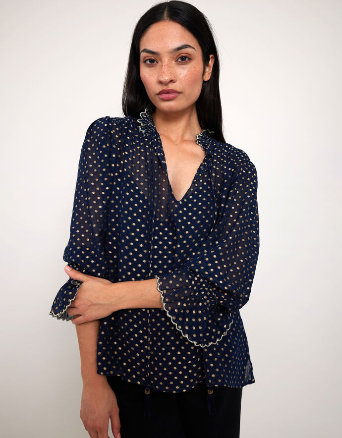 Thea Cotton Blouse - Blue Dot
