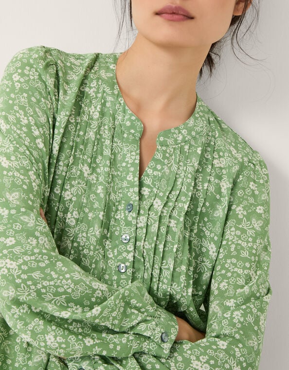 Tortie Floral Pintuck Blouse, Green (GREEN), large