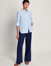 Charlie Longline Linen Shirt, Blue (BLUE), large