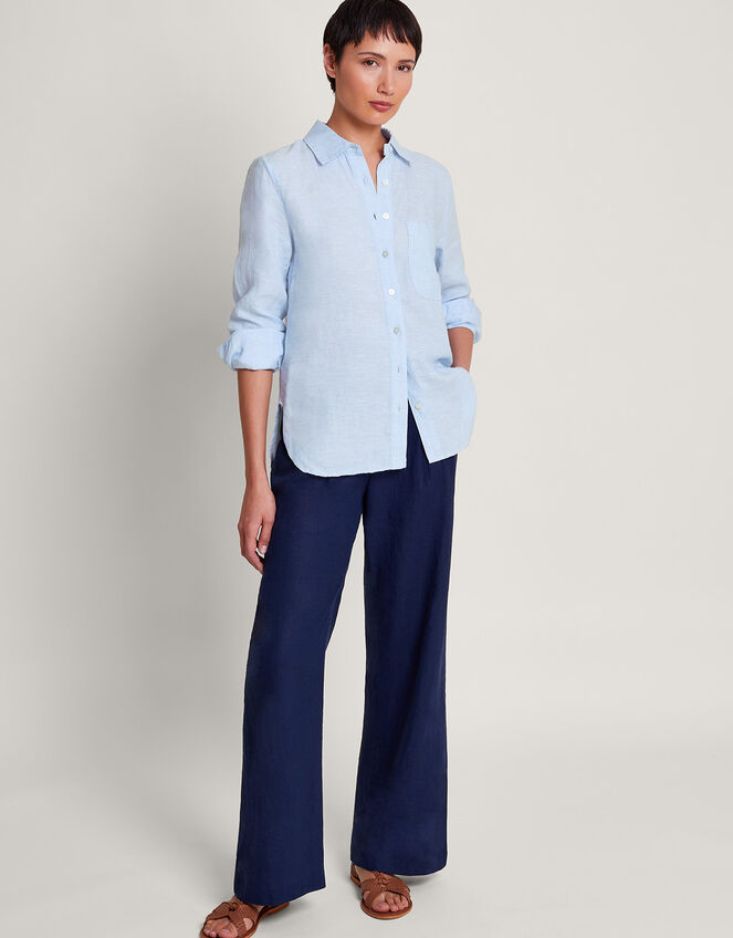 Charlie Longline Linen Shirt, Blue (BLUE), large