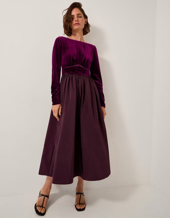 Vita Velvet Midi Dress, Purple (AUBERGINE), large