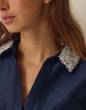Hallie Embellished Collar Midi Shirt Dress, Blue (NAVY), large