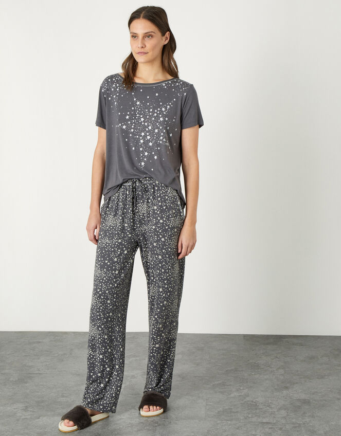 Star Print Jersey Pyjama Set, Grey (CHARCOAL), large
