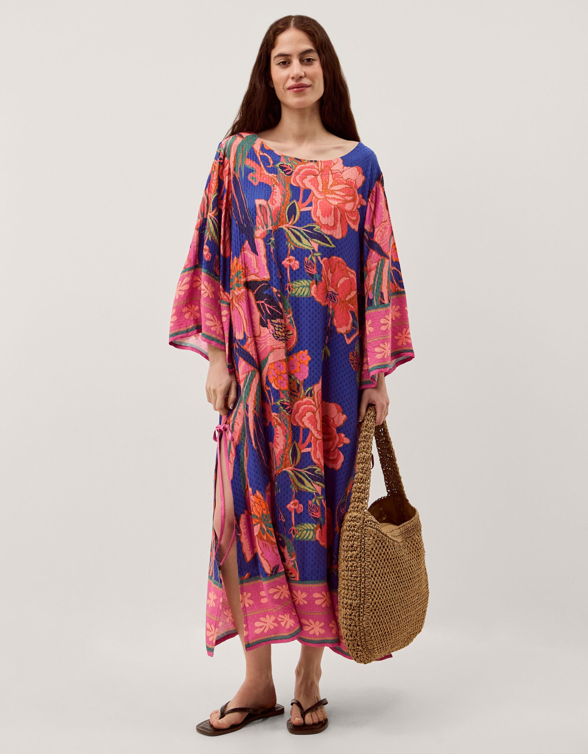Carmen Floral Print Midi Kaftan Blue