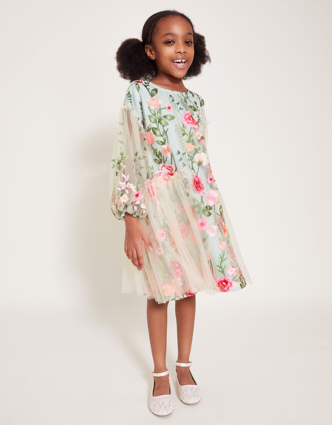 Heather Long Sleeve Floral Embroidered Dress, Multi (MULTI), large