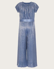 Foil Print Pleated Jumpsuit , Blue (BLUE), large