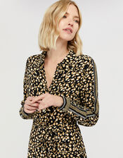Camillia Printed Shirt Dress in Sustainable Viscose, Black (BLACK), large