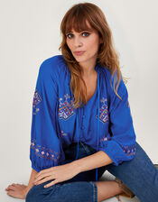 Iva Embroidered Blouse in Sustainable Viscose, Blue (BLUE), large
