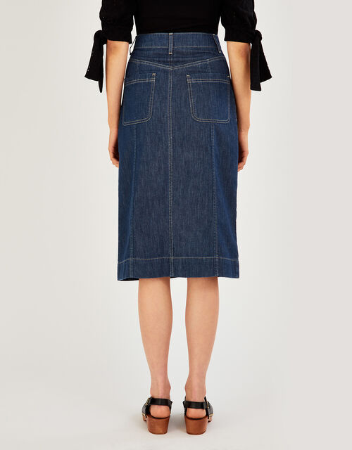 Denim Button Plain Skirt in Organic Cotton, Blue (DENIM BLUE), large