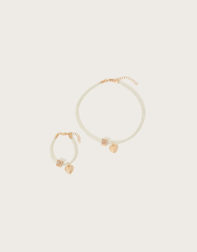 Charm Pearl Encased Bracelet and Necklace Set, , large