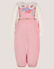 Baby Mon Cheri Embroidered Dungaree & Top Set, Pink (PINK), large