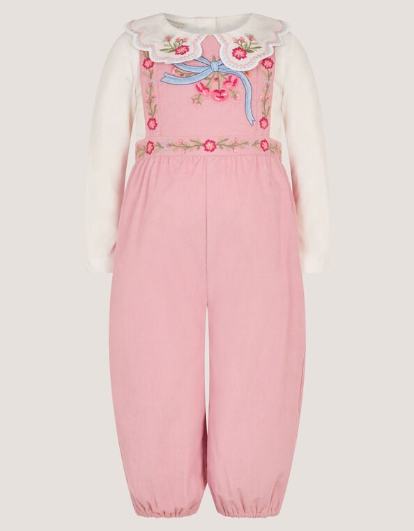 Baby Mon Cheri Embroidered Dungaree & Top Set, Pink (PINK), large